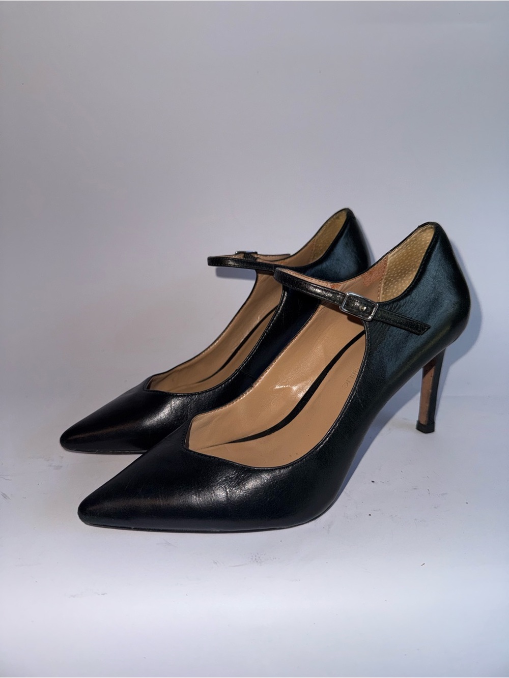 Women’s Black Leather Mary Jane Pointed-Toe Heels